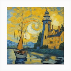 Leuchtturm, kleines Haus, Boot I, Natur und großer Sonnenuntergang.
Gelassenheit Canvas Print