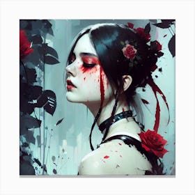 Gothic Girl With Red Roses Ai Canvas Print