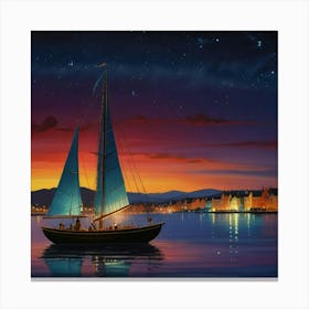 Sailboat At Night Canvas Print