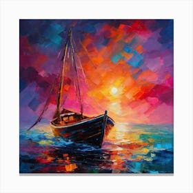 Small Boat At Sunset Canvas Print