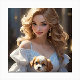 Disney Girl With Puppy Canvas Print