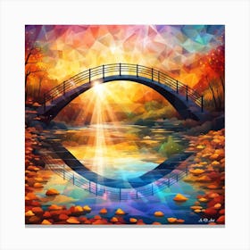 Autumn Landscape With A Arch Bridge Over A River As Aflat Style Color Illustration And Crystal Elements Canvas Print