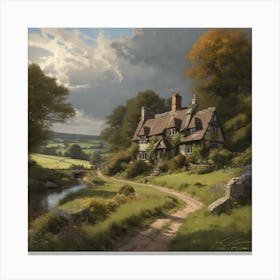 Cottage By The Stream 1 Canvas Print