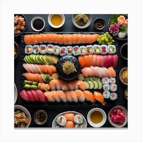 Sushi Platter On A Black Background Canvas Print