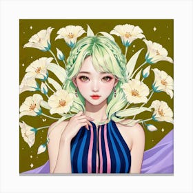 Asian Girl With Flowers 9 Canvas Print