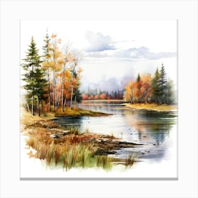 Autumn Trees By The River Canvas Print