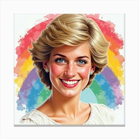 Princess Diana’S Beaming Face, Watercolor And Rainbow Backdrop 1 Canvas Print