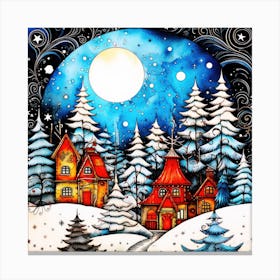 Snow Forest Landscape - Christmas Village Canvas Print