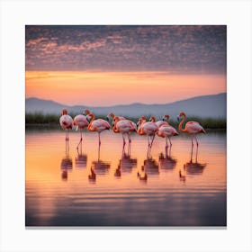 Flamingos At Sunset art print 4 Canvas Print