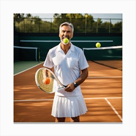 Senior Man Playing Tennis Canvas Print