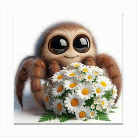 Cute Spider With Flowers Canvas Print