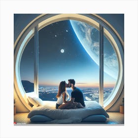 Couple Kissing In A Window Canvas Print