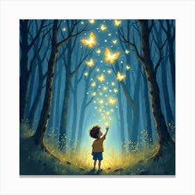 Boy In The Forest With Butterflies Canvas Print