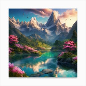 Mountain Landscape With Flowers Canvas Print