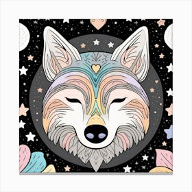 Wolf With Stars And Moon Canvas Print