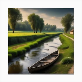 Canoe On A River Canvas Print