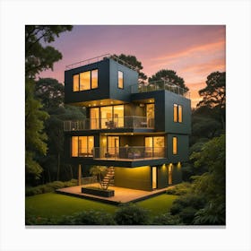 Modern House At Dusk 2 Canvas Print