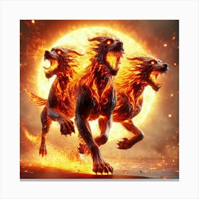 Three Wolves In Flames Canvas Print