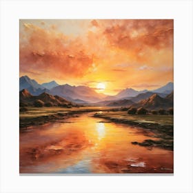 Sunset Over The River Canvas Print