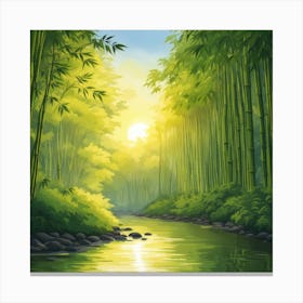 A Stream In A Bamboo Forest At Sun Rise Square Composition 34 Canvas Print