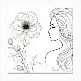 Beauty And Flower - Sketch Line Drawing Canvas Print