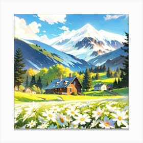 Mountain Landscape With Flowers Canvas Print