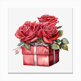 Red Roses In A Gift Box 8 Canvas Print