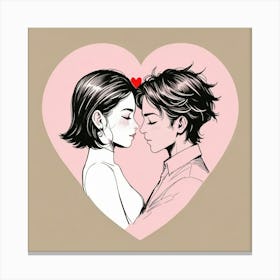 Couple Kissing In A Heart Canvas Print