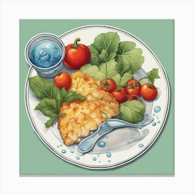 A Plate Of Food And Vegetables Sticker Top Splashing Water View Food 12 Canvas Print