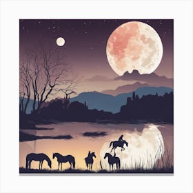 Cowboys In The Moonlight Canvas Print