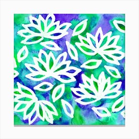 LOTUS FLOWER BLUE GREEN WATERCOLOR Canvas Print