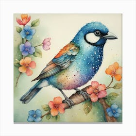 Vintage Bird On A Branch Canvas Print