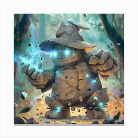 Stone Wizard In The Forest Performing Magic Canvas Print