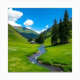 Green Valley In The Mountains Canvas Print