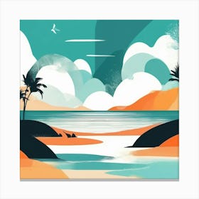 Beach Landscape With Palm Trees Canvas Print