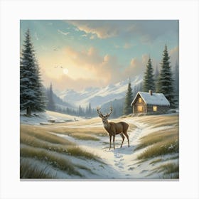 Deer In The Snow 27 Canvas Print