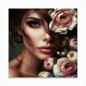 Beautiful Woman With Flowers 5 Canvas Print