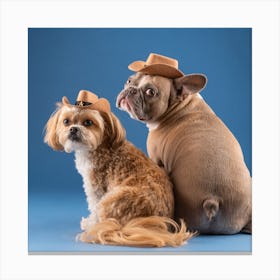 Two Dogs Wearing Cowboy Hats Canvas Print