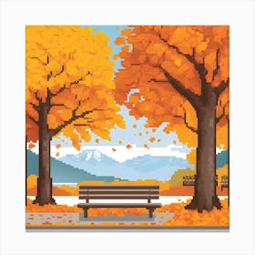 Outdoors Autumn Park Bench With Orange Canvas Print