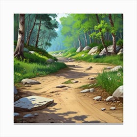 Path In The Woods.A dirt footpath in the forest. Spring season. Wild grasses on both ends of the path. Scattered rocks. Oil colors.8 Canvas Print