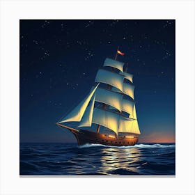 Majestic Tall Ship Sailing Under A Starry Night Sky 1 Canvas Print