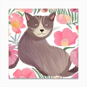 Cat With Flowers 1 Canvas Print