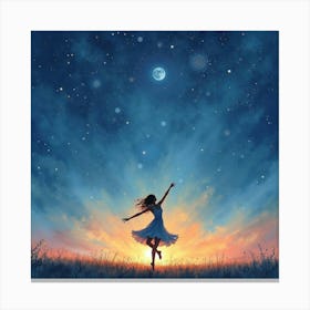 Dancer In Watercolor Tranquil Starry Night 1 Canvas Print