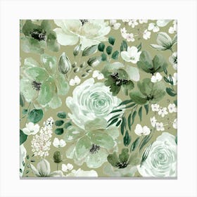 Floral Chaos Sage Green Canvas Print