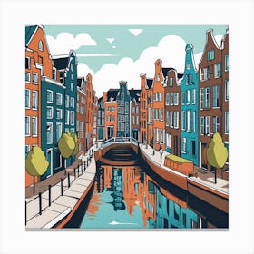 Cartoon Amsterdam Canal Summer (7) Canvas Print