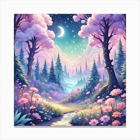 A Fantasy Forest With Twinkling Stars In Pastel Tone Square Composition 461 Canvas Print