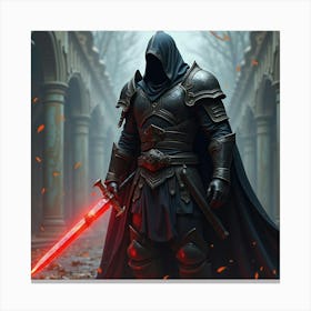 A Warrior In Black Armor Holding A Glowing Red Sword 1 Canvas Print