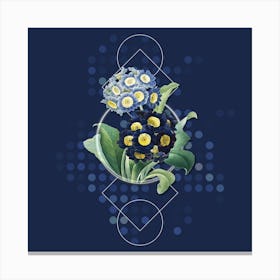 Vintage Mountain Cowslip Botanical with Geometric Line Motif and Dot Pattern n.0268 Canvas Print