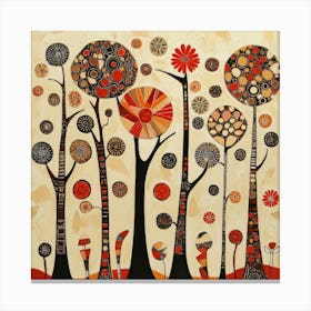 Folk Art Style Mosaic Trees Canvas Print