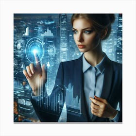 Businesswoman Touching Futuristic Technology Canvas Print